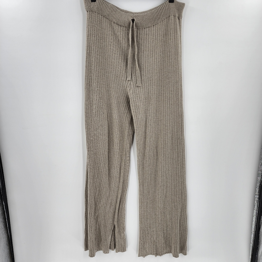 Boho wide leg stretch pants ribbed tan brown xl